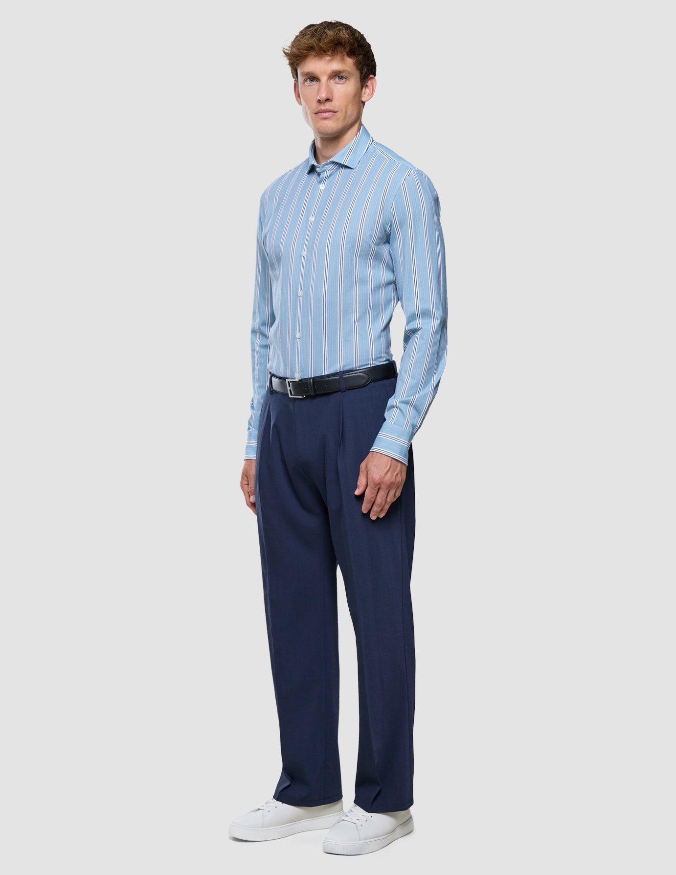 Classic Shirt Light Blue Herringbone Slim